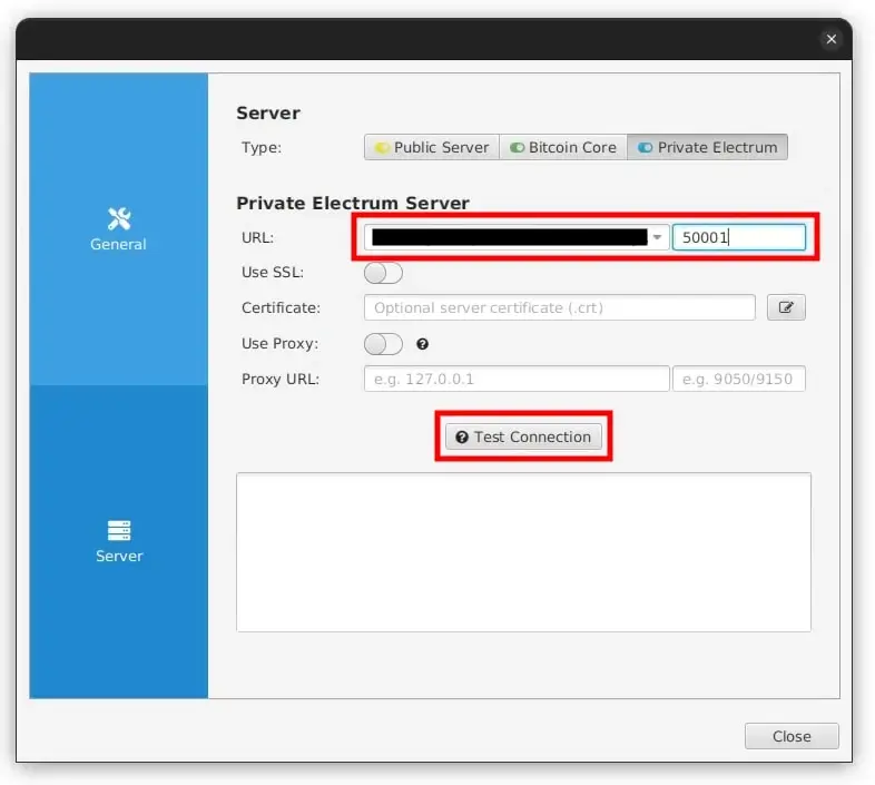 Sparrow Wallet Verbindungsaufbau